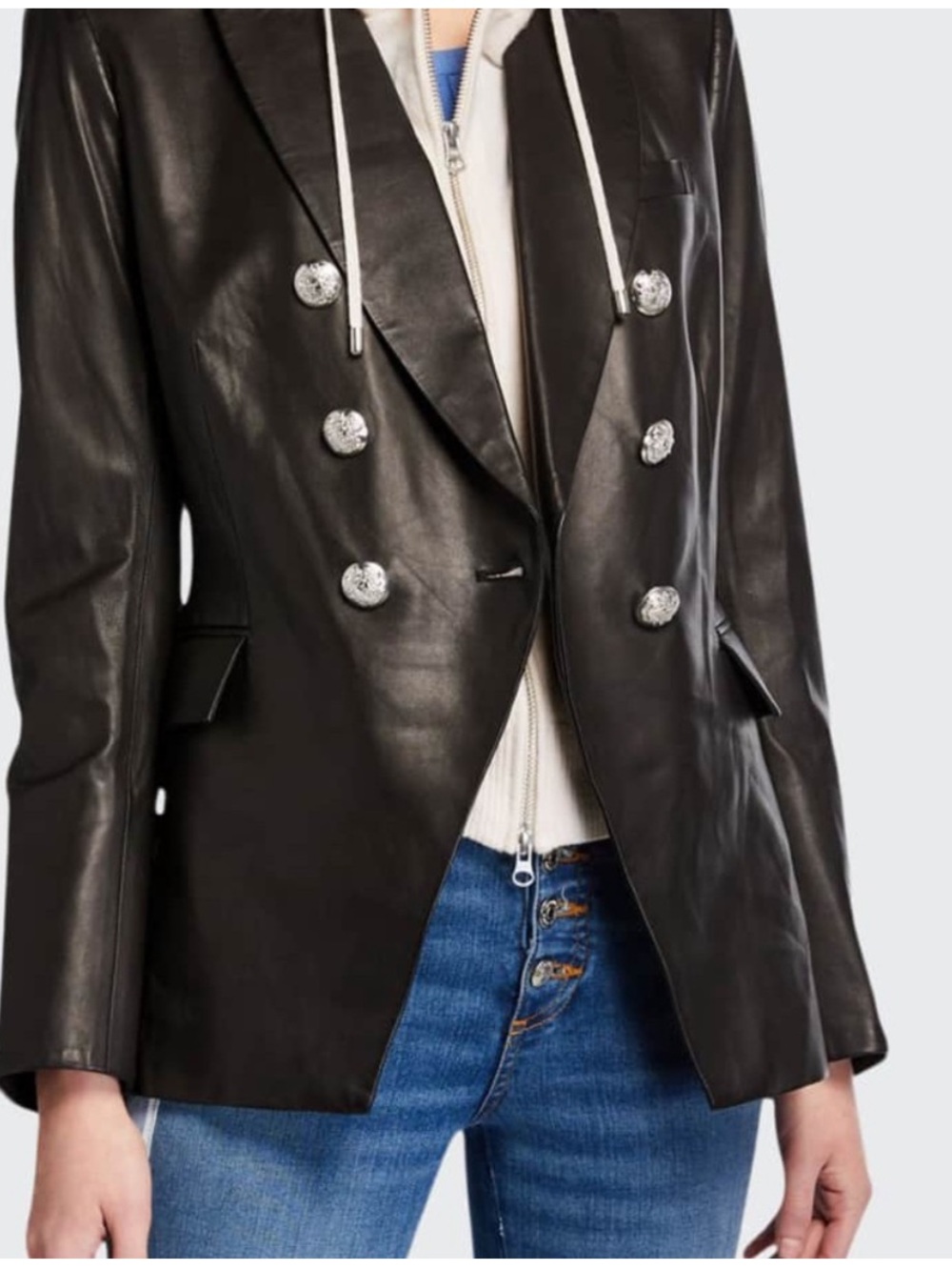 $1295 Veronica Beard Miller black genuine Leather Dickey Jacket blazer sz 0